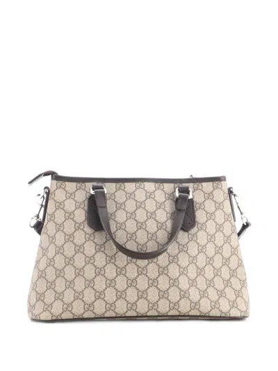 Pre-owned Gucci Convertible Zip Gg Coated Canvas With Leather Medium Tote Bag In Brown