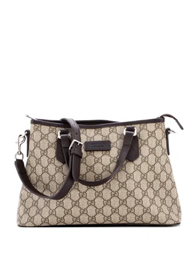 Pre-owned Gucci Convertible Zip Gg Coated Canvas With Leather Small Tote Bag In Brown
