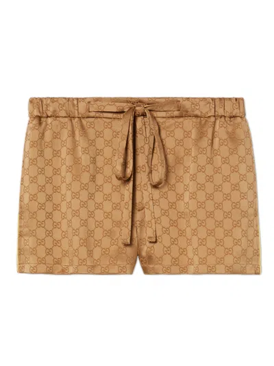 Gucci Copper Gg Satin Shorts In Brown