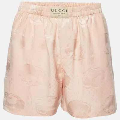 Pre-owned Gucci Coral Pink Floral Silk Jacquard Shorts S