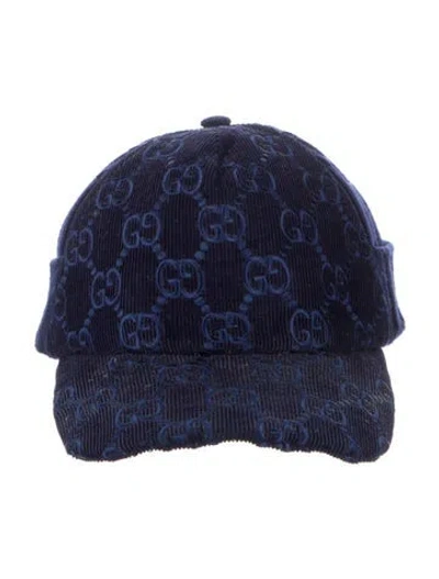 Pre-owned Gucci Corduroy And Wool Knit Gg Baseball Cap In Blue