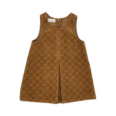 Gucci Kids' Corduroy Mini Dress With Gg Motif In Brown