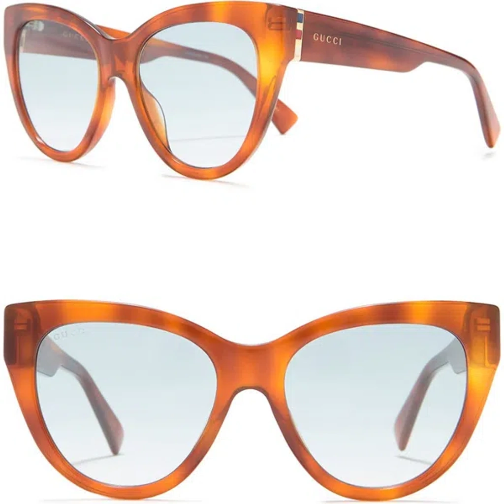 Gucci Core 53mm Cat Eye Sunglasses In Havana Gold Blue  display picture 3
