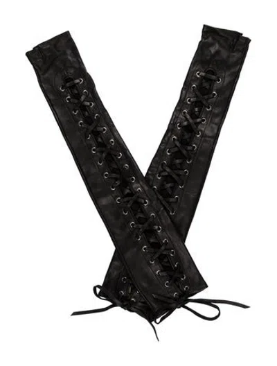 Pre-owned Gucci Corset Lacing Fingerless Gloves In Black