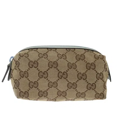 Gucci Cosmetic Pouch Beige Canvas Clutch Bag () In Brown