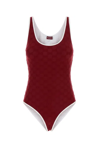Gucci Costume Intero In Spugna Stretch Bordeaux Donna In Red