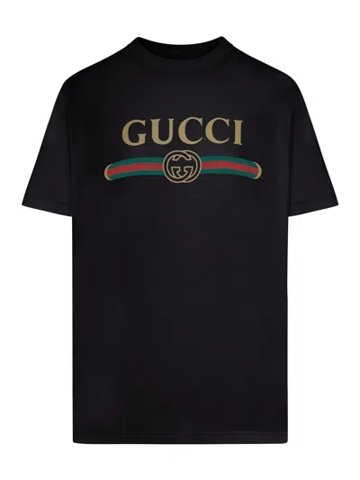 Gucci Cotton And Silk Jersey T-shirt With Print In Black