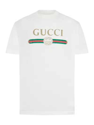 GUCCI COTTON AND SILK JERSEY T-SHIRT WITH PRINT