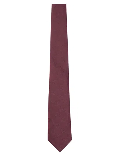 Gucci Cotton And Silk Tie In Burgundy
