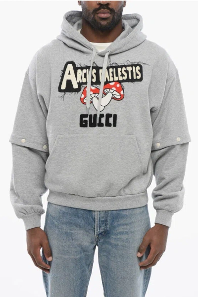 Gucci Cotton Arcus Caelestis Hoodie With Removable Sleeves In Gray