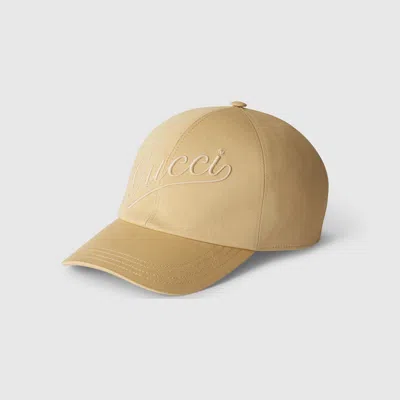 Gucci Cotton Baseball Hat With Embroidery In Beige