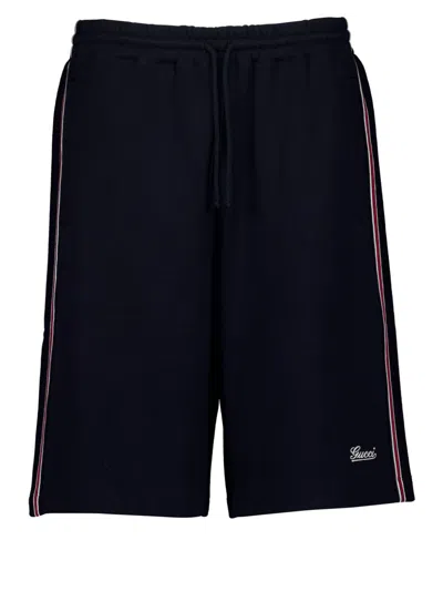 Gucci Logo Cotton Basket Sweatshorts In Navy