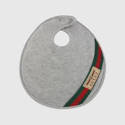 Gucci Babies' Cotton Bib With Web In Grey