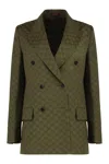 Gucci Green Double-breasted Jacket With Peak Revers In Gg Canvas Woman In Green
