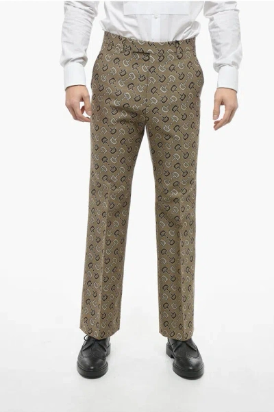 Gucci Cotton Blend Chinos Pants With Monogram Motif In Brown