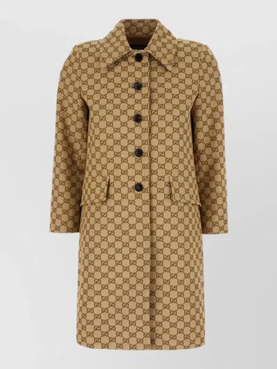 Gucci Cotton Blend Coat Front Pockets Design In Brown