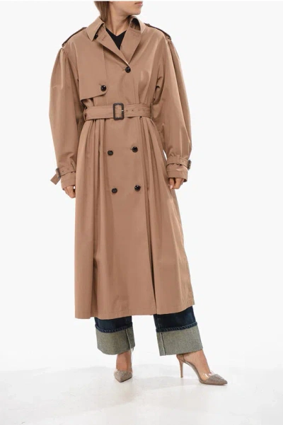 Gucci Cotton Blend Double Breasted Coat With Belt In Brown