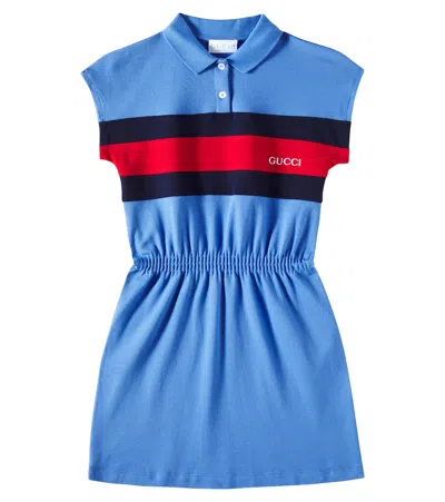 Gucci Kids' Polokleid Aus Einem Baumwollgemisch In Blau