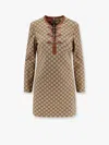 Gucci Beige Crewneck Mini Dress With Horsebit On The Front In Gg Canvas Woman