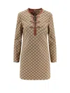 Gucci Cotton Blend Dress With All-over Gg Print In Brown