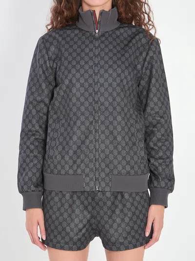 Gucci Cotton Blend Full-zip Sweatshirt In Gray