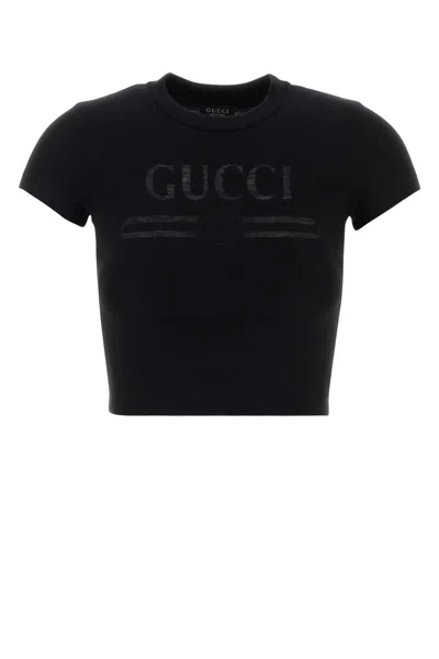 Gucci Cotton Blend Minimalist T-shirt For Women In Black
