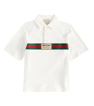 Gucci Kids' Cotton Polo Top With Web In White