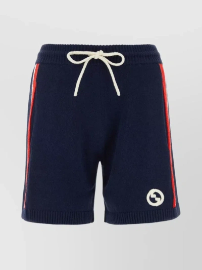 Gucci Cotton Blend Shorts With Stretch And Contrasting Stripes In Blue