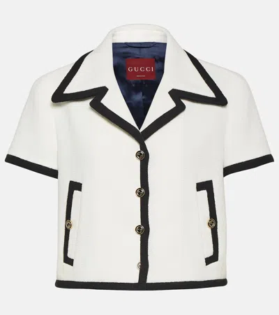 Gucci Cropped Two-tone Cotton-blend Tweed Jacket In White