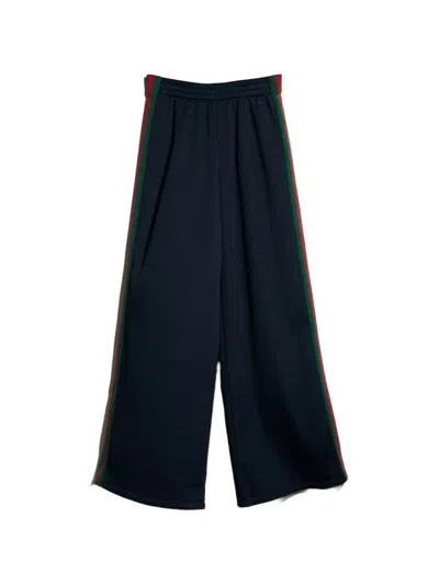 Gucci Cotton Blend Wide-leg Trousers In Blue
