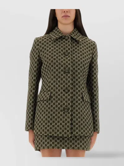 Gucci Monogram Patterned Cotton Blend Jacket In Green