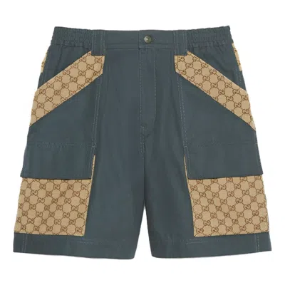 GUCCI GUCCI COTTON CANVAS BERMUDA GG INSERT SHORTS 'DARK GREY'
