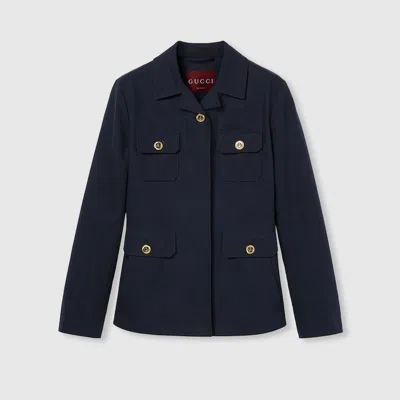 Gucci Cotton Canvas Jacket With Embroidery In Blue