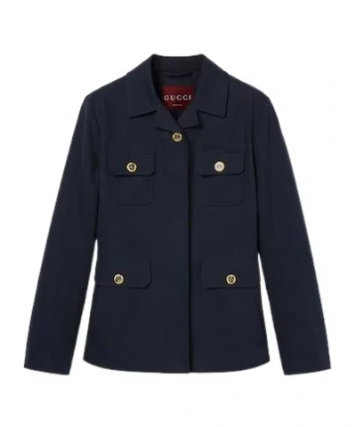 GUCCI COTTON CANVAS JACKET WITH EMBROIDERY