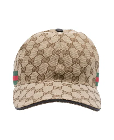 Gucci Cotton Canvas Leather Cap In Transparent