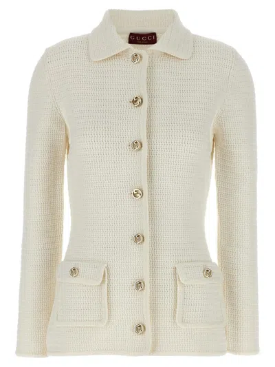 Gucci Crochet Button Cardigan In White