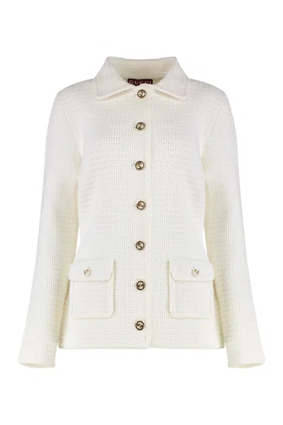 Gucci Cotton Cardigan With Buttoned Front Flap Pockets In White