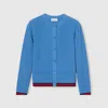 Gucci Cotton Cardigan With Web In Blue