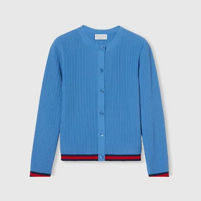 Gucci Kids' Cotton Cardigan With Web In Blue