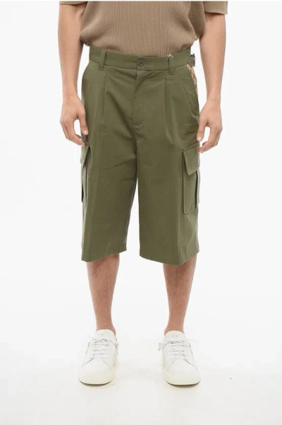 Gucci Cotton Cargo Shorts With Monogram Inserts In Green
