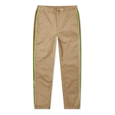 Gucci Cotton Casual Trousers With Striped Logo For Men Tawny In Brown