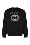Gucci Black Crewneck Sweatshirt With Maxi Logo Print On The Front In Cotton Man In Black