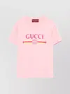 Gucci Women Pink Crewneck T-shirt With Logo Print On The Front In Cotton Woman In Pink