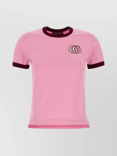 Gucci Cotton Crew Neck T-shirt With Contrast Trim In Pink