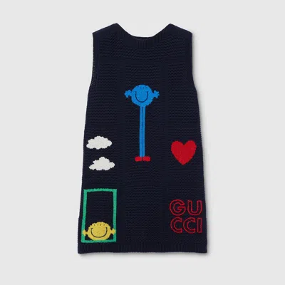 Gucci Kids' Cotton Crochet Dress In Blue