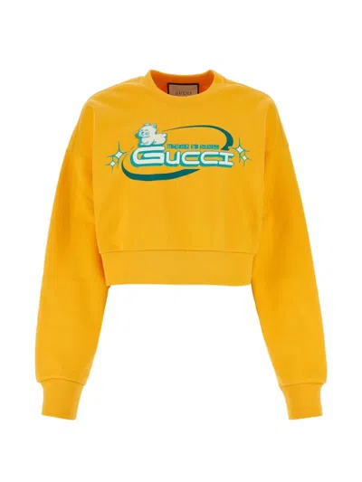 Gucci Cotton Cropped Sweatshirt In Yellow