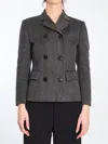 Gucci Womens Canvas Double-breasted Slim-fit Cotton Blazer Black Grey In Gray