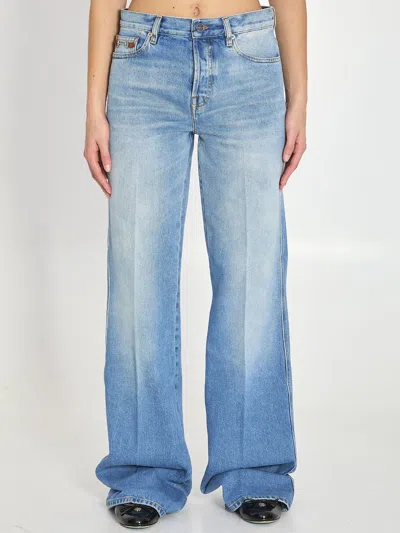 Gucci Cotton Denim Flare Pants In Blue