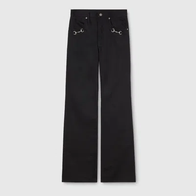 Gucci Cotton Denim Pants With Horsebit Detail In Black