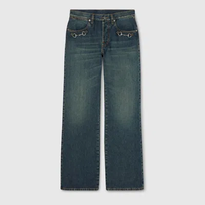 Gucci Hose Aus Baumwolldenim Mit Horsebit In Blue